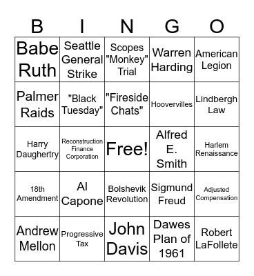 APUSH Review Bingo Card