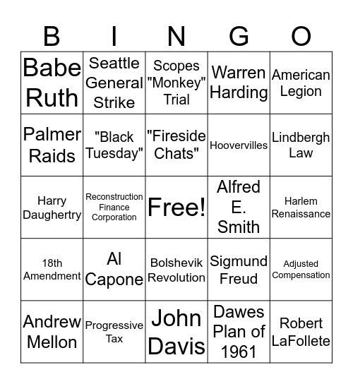 APUSH Review Bingo Card