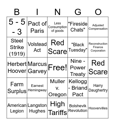 APUSH Review Bingo Card