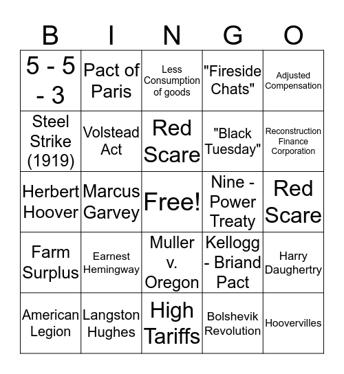 APUSH Review Bingo Card