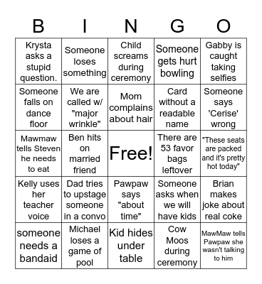 Cerise Wedding Bingo Card