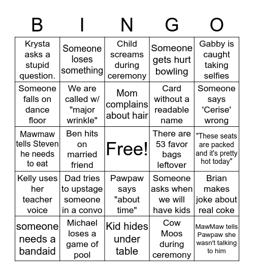 Cerise Wedding Bingo Card