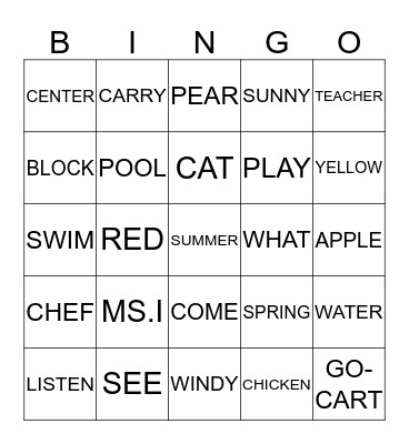 SIGHT WORD BINGO Card
