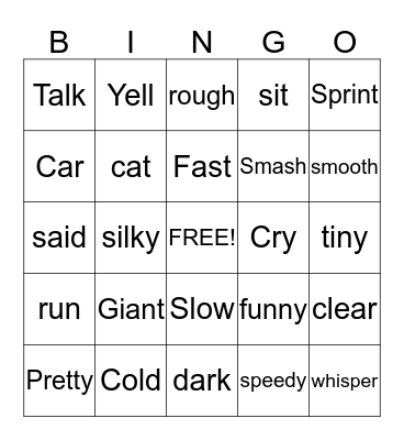 Synonym Bingo Card