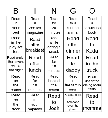 Summer Reading Bingo Card