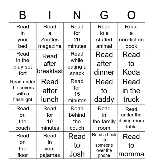 Summer Reading Bingo Card