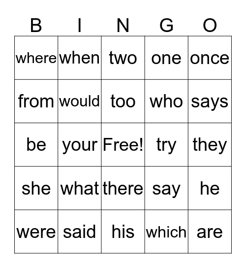 Tricky words Unit 10 Bingo Card