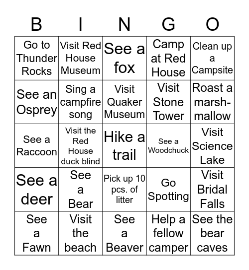 Allegany State Park Bingo Card