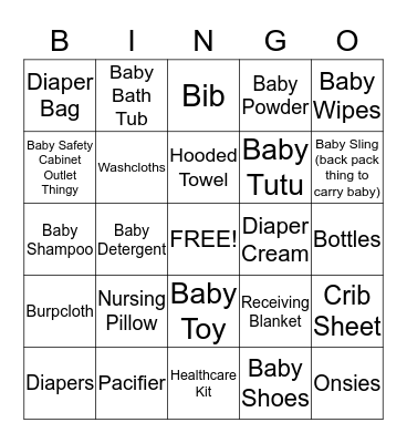 Baby Shower Bingo Card