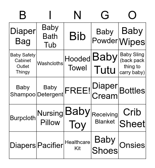 Baby Shower Bingo Card