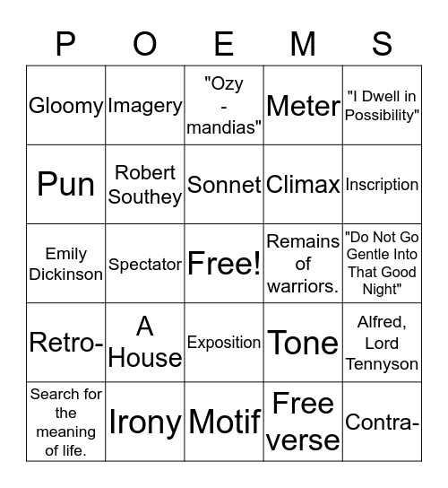 The Power of Poetry Review Bingo Card
