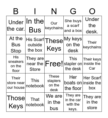 English Class Bingo Card