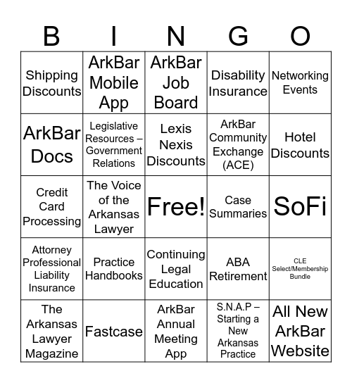 ArkBar Benefits Bingo Card
