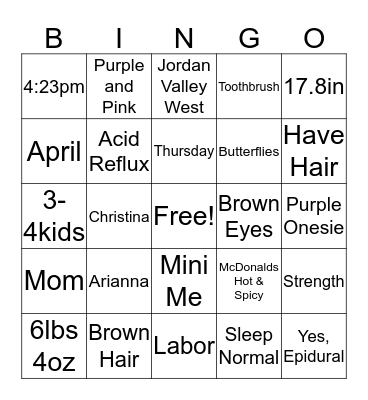 BABY! Bingo Card