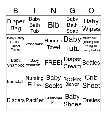 Baby Shower Bingo Card