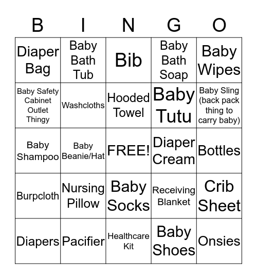 Baby Shower Bingo Card