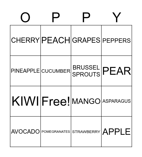 OPPY BINGO Card