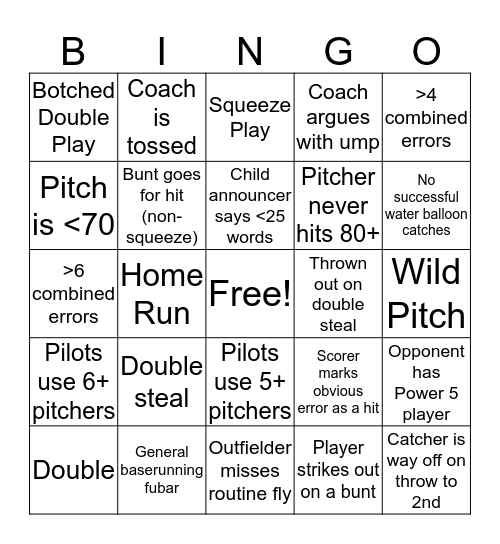 Pilots Bingo Card