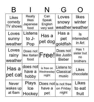 Untitled Bingo Card
