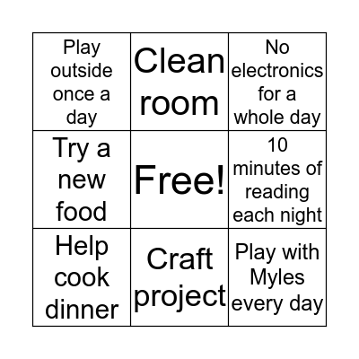 Hadley's Bingo Card