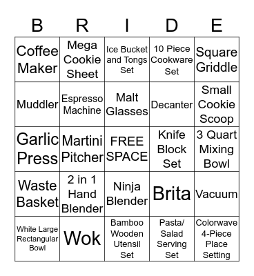 Melissa's Shower Bingo Card