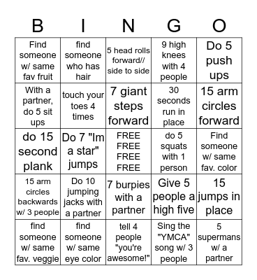 YMCA BINGO Card