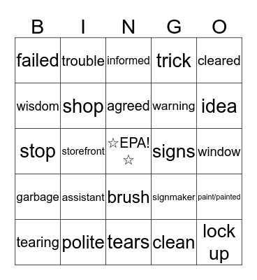 Lesson 19 Bingo Card