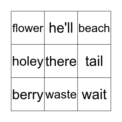 Homophones bingo Card