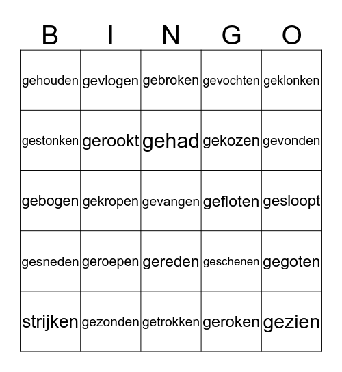 voltooid deelwoord onregelmatig Bingo Card
