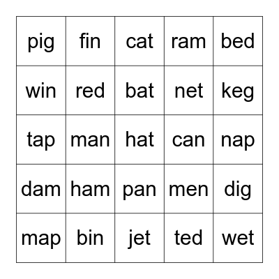 Phonics Bingo Card