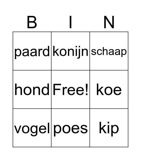 engelse bingo Card