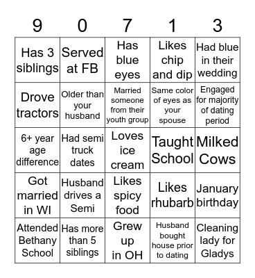 Willard & Paula Bingo Card