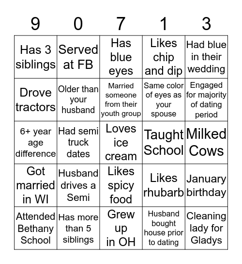 Willard & Paula Bingo Card