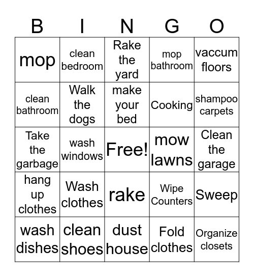 Things To Do Around The House Bingo Card