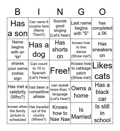 FAMILY  Bingo Card