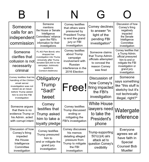 CREW's Obstruction of Justice Bingo Card