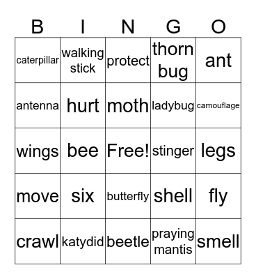 Insects Bingo Card