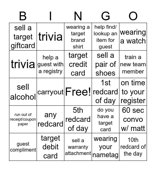 Target Bingo Card