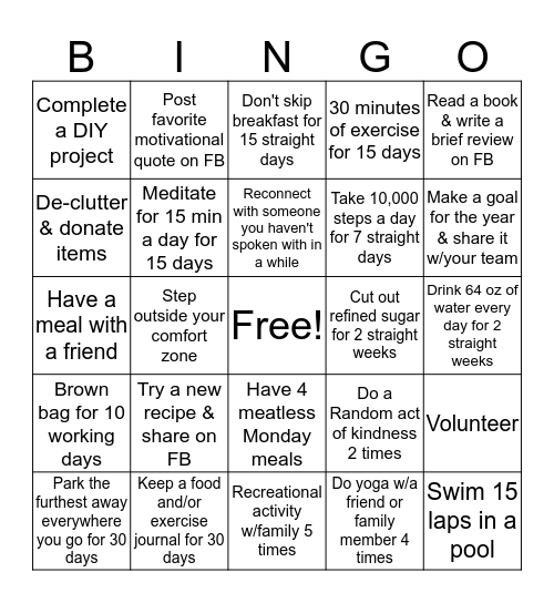 Wellness Bingo Card