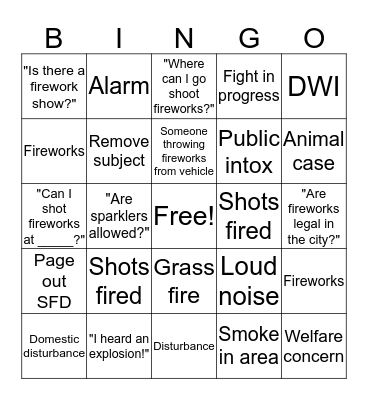 4th of July Blotter Bingo Card