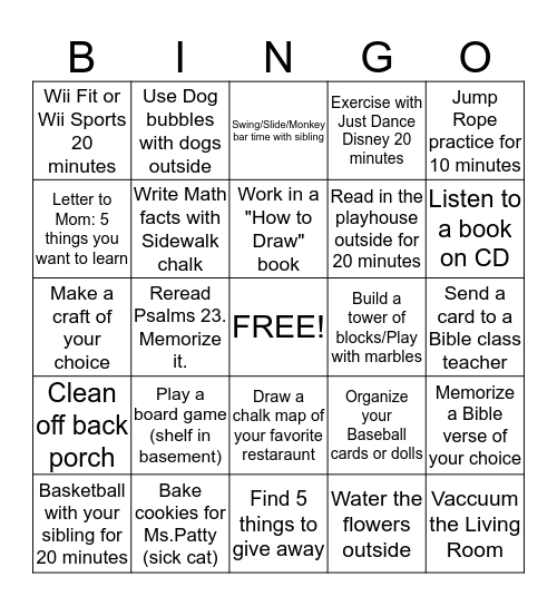 Summer Fun Bingo #2 Bingo Card