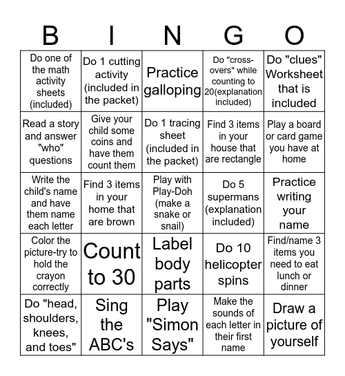 Snow Day Bingo Card