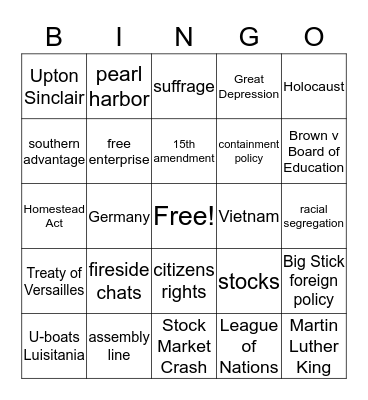 Social Studies Exam Bingo 2 Bingo Card