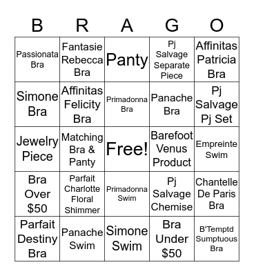 Clearance Brago Bingo Card