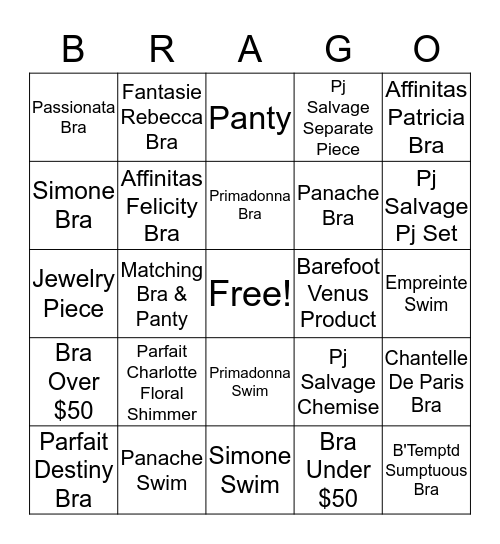 Clearance Brago Bingo Card