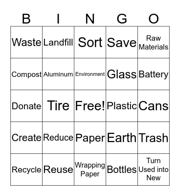 Reduce, Reuse, Recycle  Bingo Card