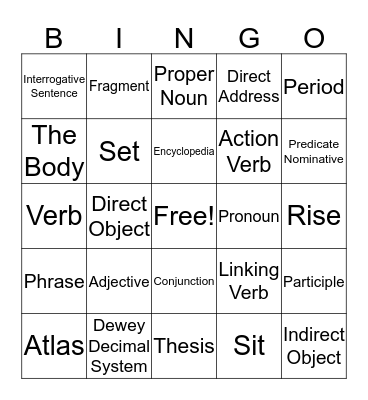 Grammar Bingo Card