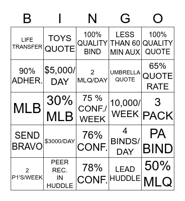 Sales Team 6!!! Bingo Card