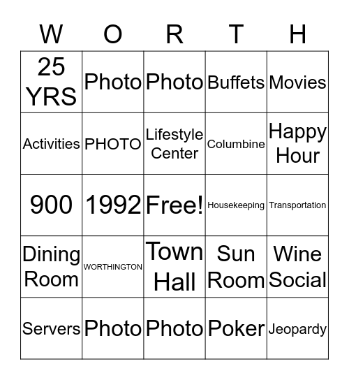 25 Years At The Worthington Bingo Card