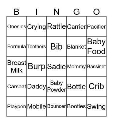 Sadie's  Bingo Card